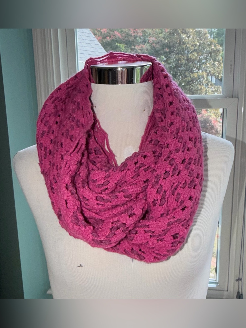 Unbranded Pink Crocheted Infinity Scarf - EUC
